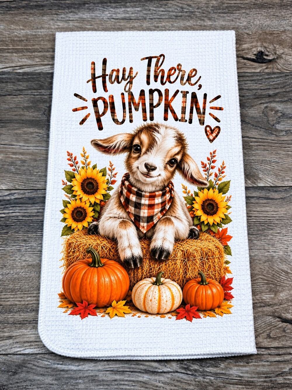Baby Goat Fall Kitchen Towel Hay There Pumpkin Sunflower Autumn Farmhouse Decor